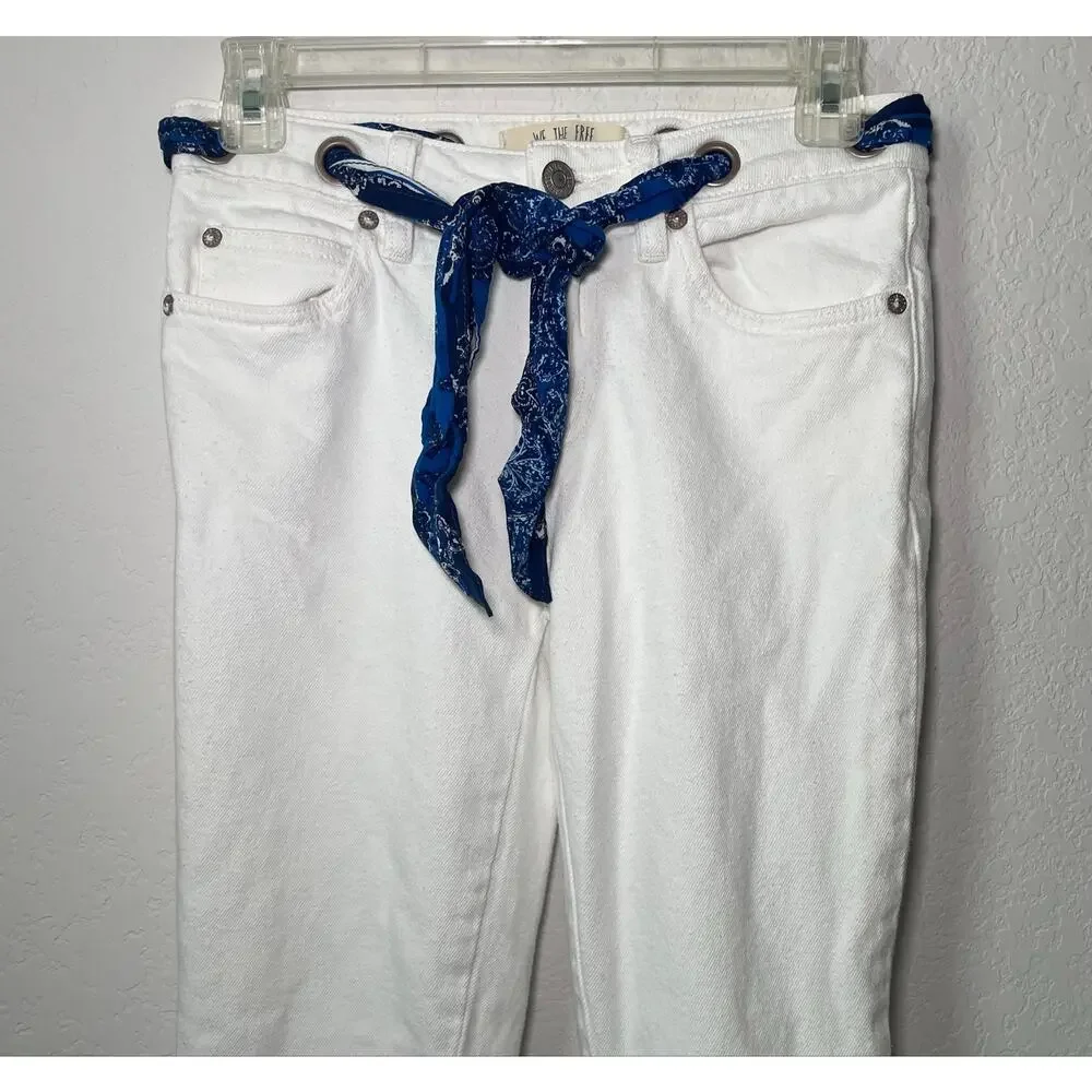 Free People Very Soft Belt Out Cropped Flare Jeans Ocean Isle White - 25